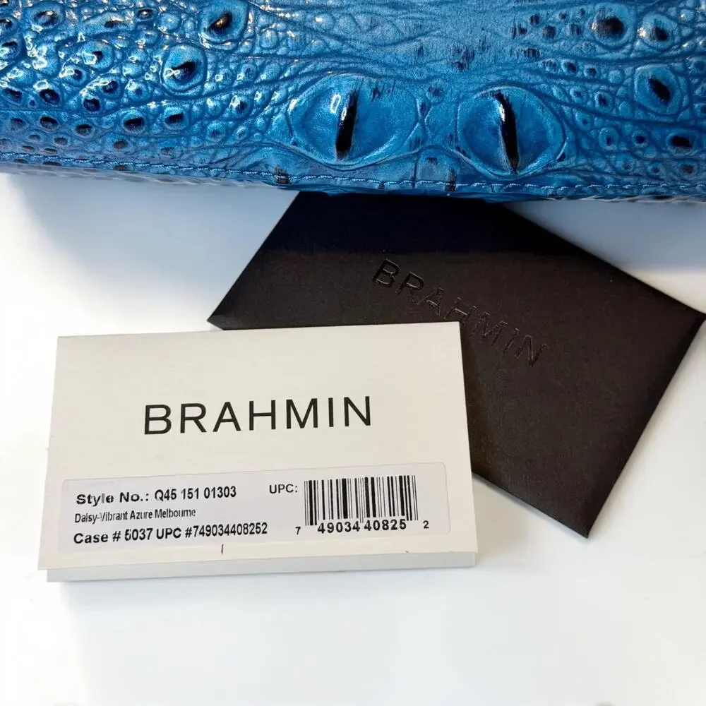 Brahmin Daisy Vibrant Azure Melbourne Leather Wristlet Clutch Blue NWT Dust Bag